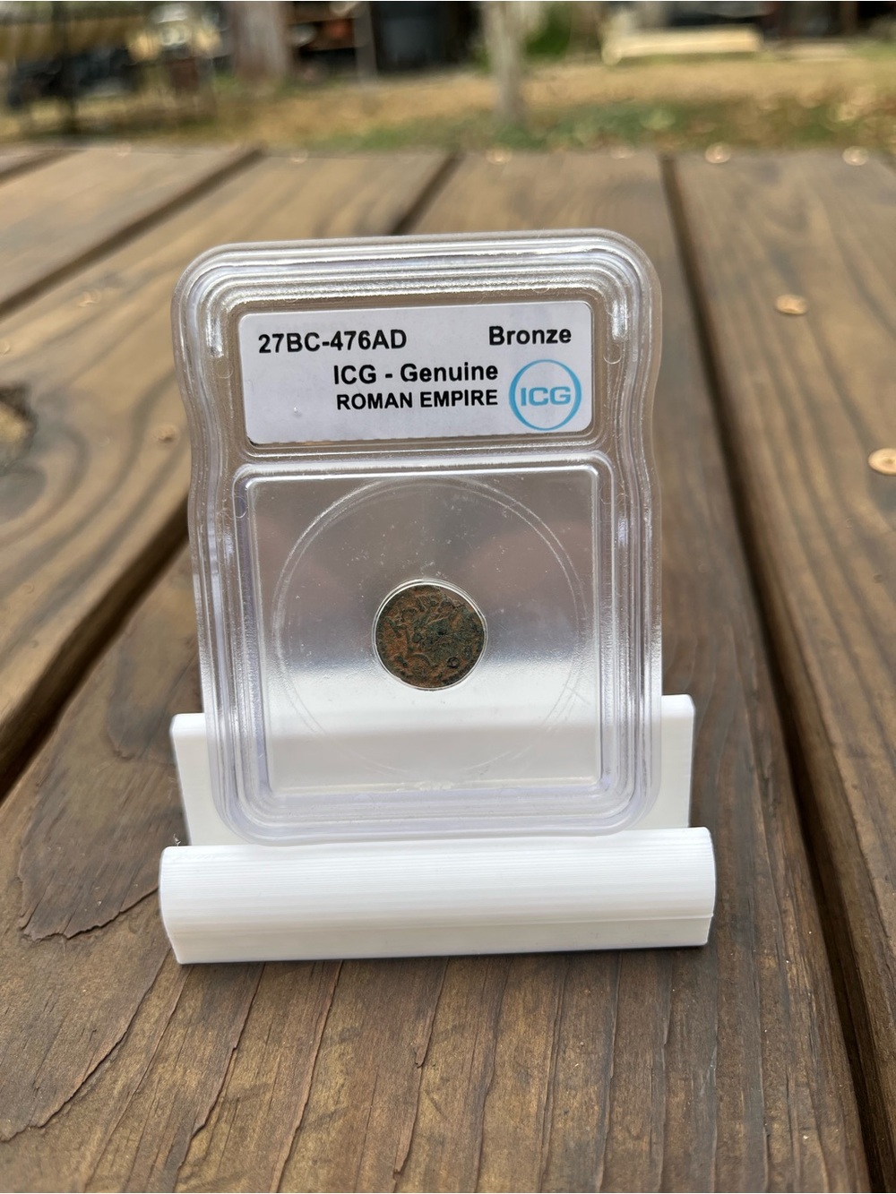 Roman Empire Bronze Coin in Clear Holder - Brown